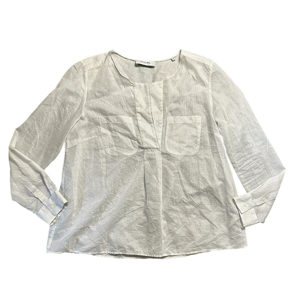 Aglini White Cotton SilkSilver Thread White Long Sleeve Blouse SZ 6